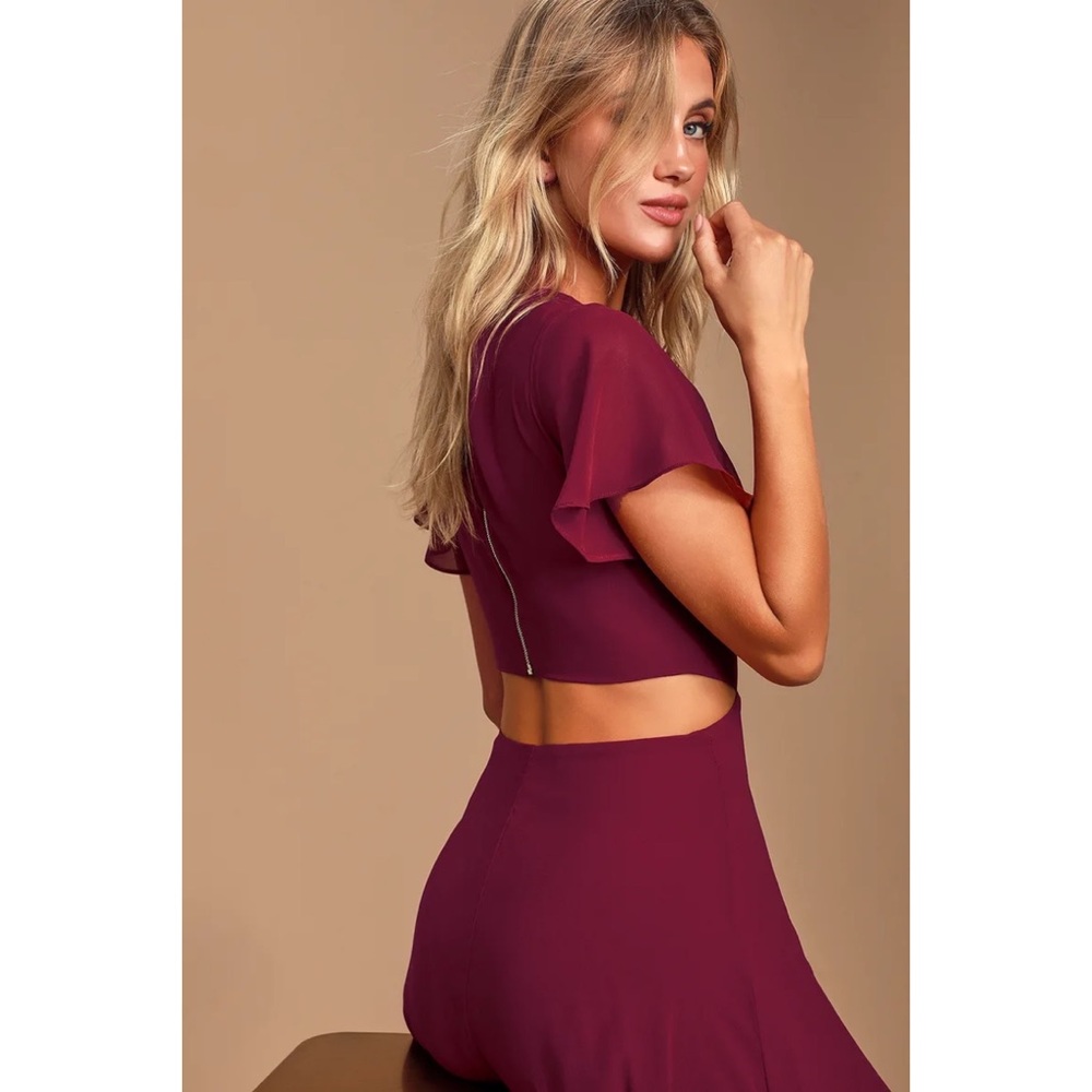 Lulus Garden Bliss Burgundy Cutout Maxi Dress Size Medium - Picture 3 of 3